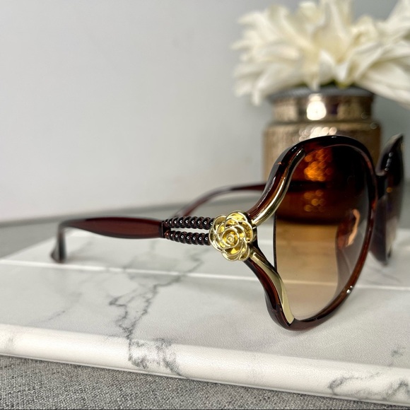 Brown & Gold Oversized Sunglasses Polarized New with Case - Picture 5 of 7